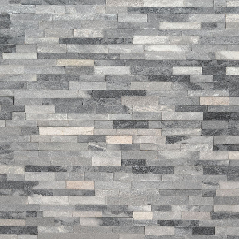 Alaska gray marble splitface mini ledger panel 4.5x16 LPNLMALAGRY4 sealed multi tile top view