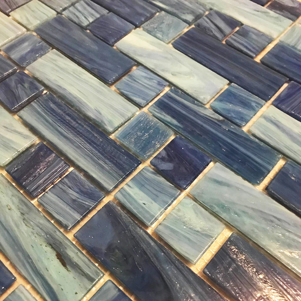 Aquatica Aegean 1"x1" & 1"x3" Glass Mosaic Tile 11.75"x12" - Dash Collection