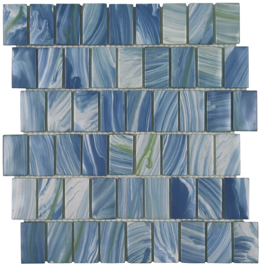 Aquatica Antilles 1.5"x2" Glass Mosaic Tile 11.75"x11.5" - Slip Stream Collection