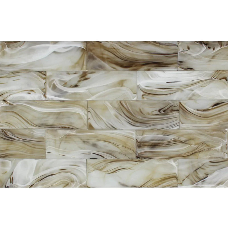 Aquatica Arcus Glass White on Brown Glass Tile 3"x9" - Clouds Collection