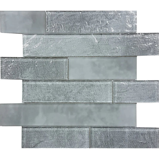 Aquatica Ash 2"x6" Glossy & Matte Glass Mosaic Tile 11.75"x11.75" - Revere Collection