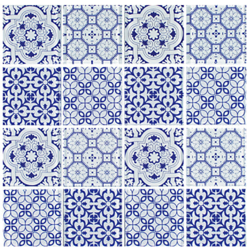 Aquatica Azul Blue 3"x3" Glass Mosaic Tile 12"x12" - Patchwork Collection