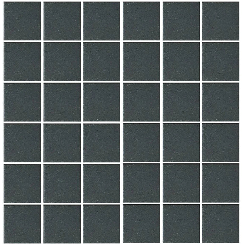 Aquatica Black 2"x2" Porcelain Mosaic Pool Tile 12"x12" - Unglazed Collection