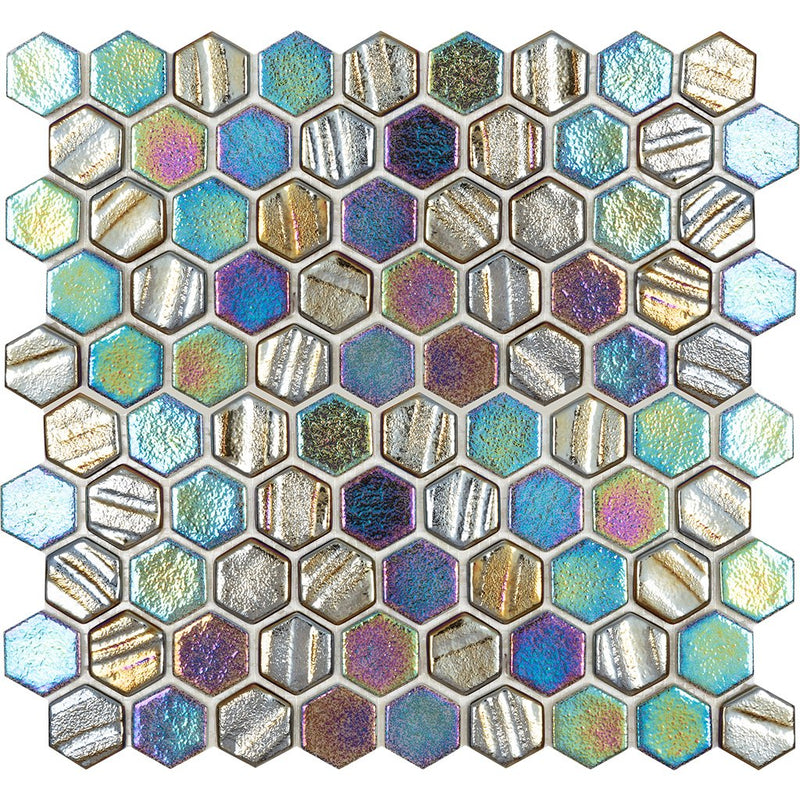 Aquatica Black Hexagon Glass Mosaic Tile 12"x12" - Illusions Collection