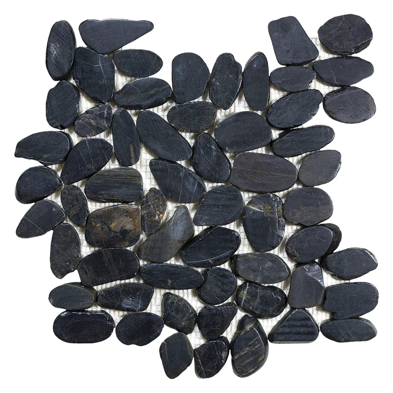 Aquatica Black Sliced Pebble Mosaic 11.75