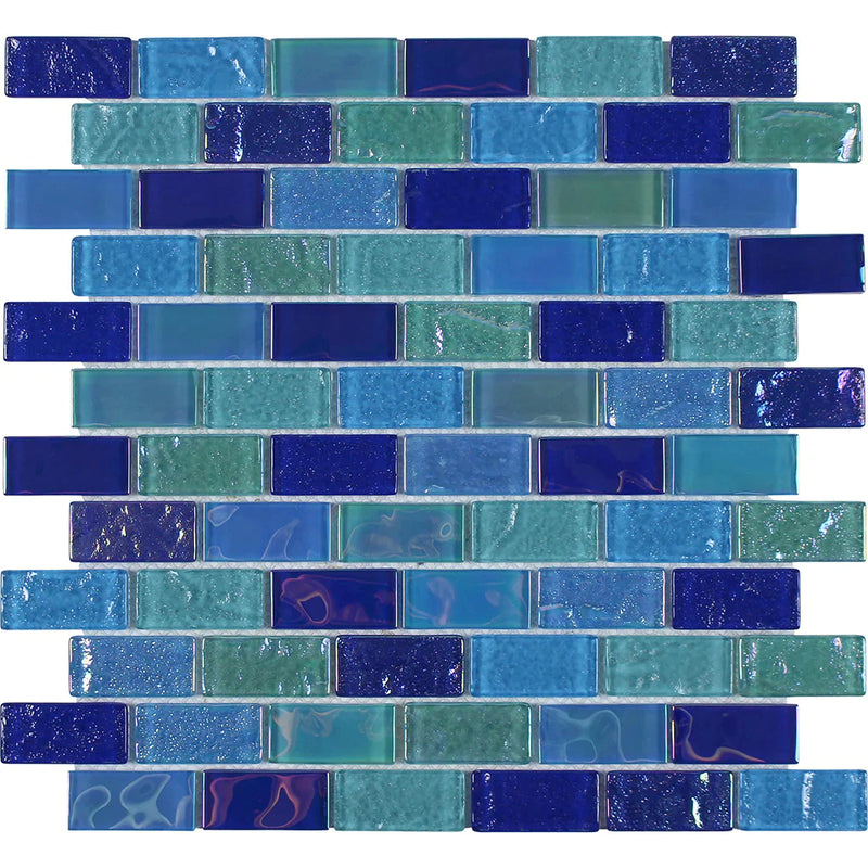 Aquatica Blend 1"x2" Glass Mosaic Tile 12"x12" - Mercury Collection