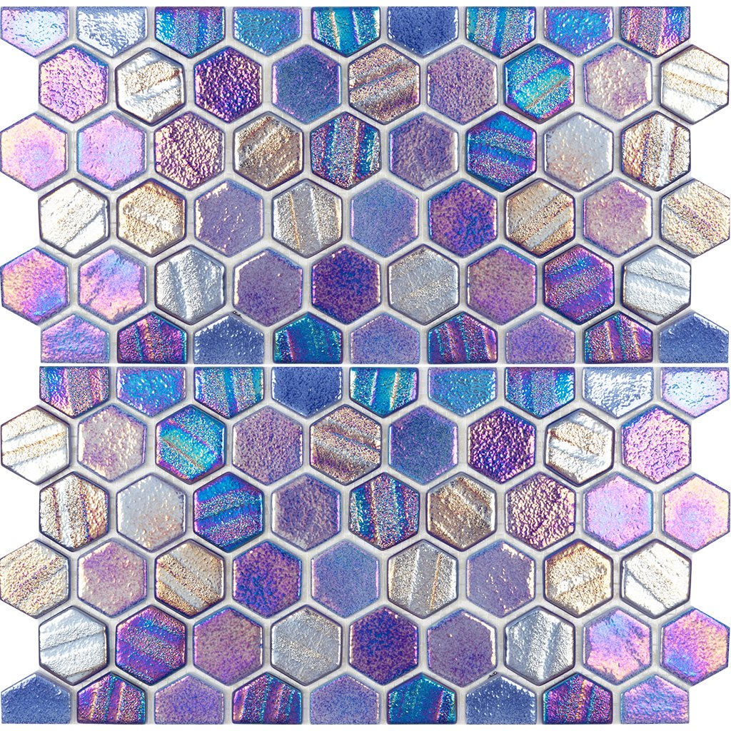 Aquatica Blue 1" Hexagon Waterline Trim Glass Mosaic Tile 12"x11.5" - Illusions Collection