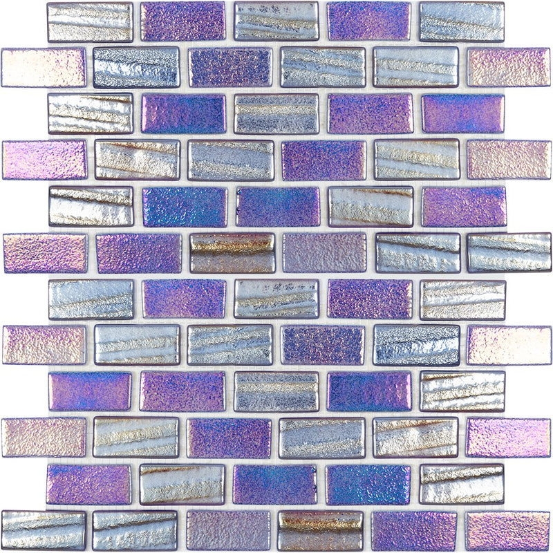 Aquatica Blue 1"x2" Glass Mosaic Tile 12"x12" - Illusions Collection