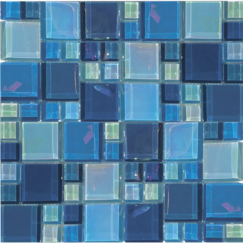 Aquatica Blue Bazaar Random Size Glass Mosaic Tile 12"x12" - Lux Aqua Collection