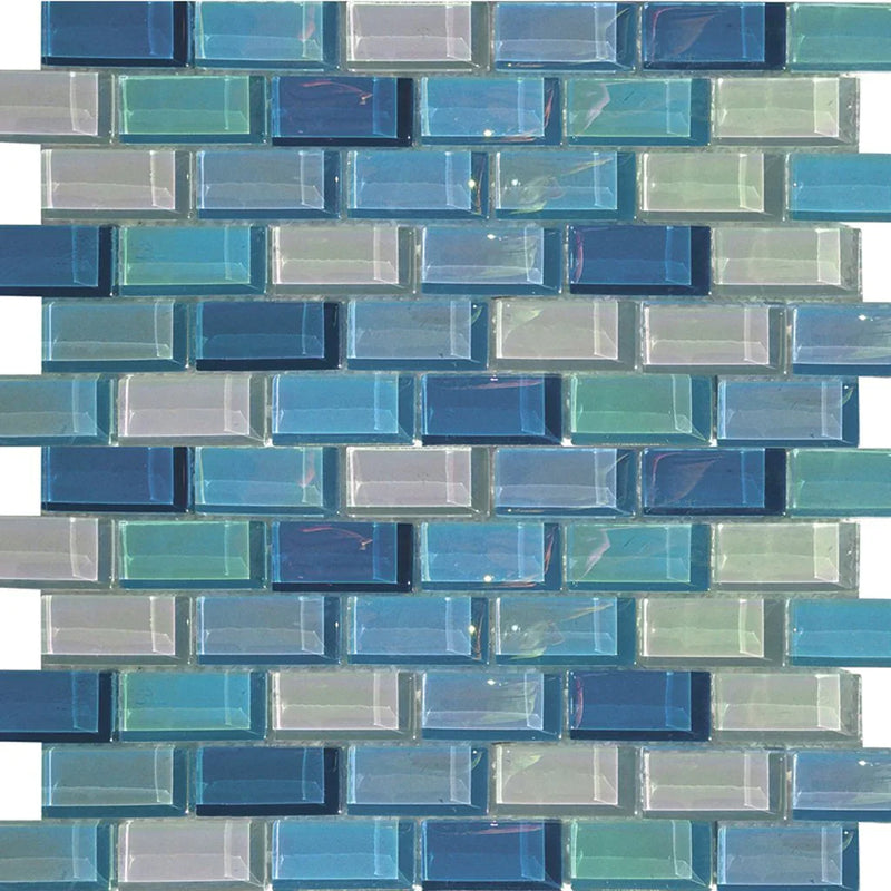 Aquatica Blue Magic 1"x2" Glass Mosaic Tile 12"x12" - Lux Aqua Collection