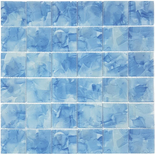 Aquatica Bluebell 2"x2" Glass Mosaic Tile 11.75"x11.75" - Flower Glass Collection