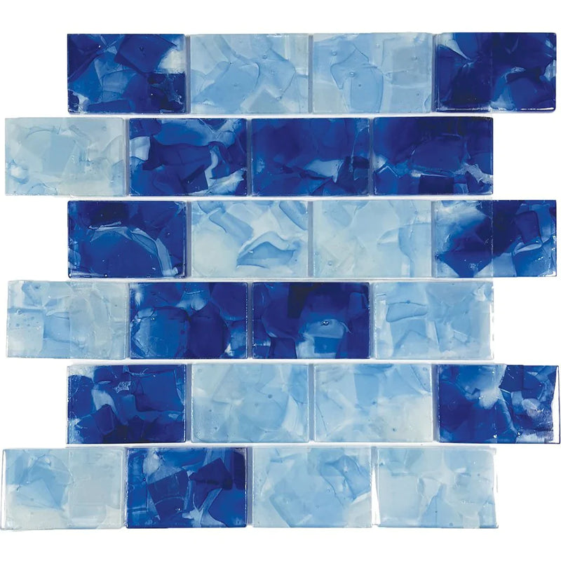 Aquatica Bluebell Iris Pool Blend 2"x3" Glass Mosaic Tile 11.75"x11.75" - Flower Glass Collection