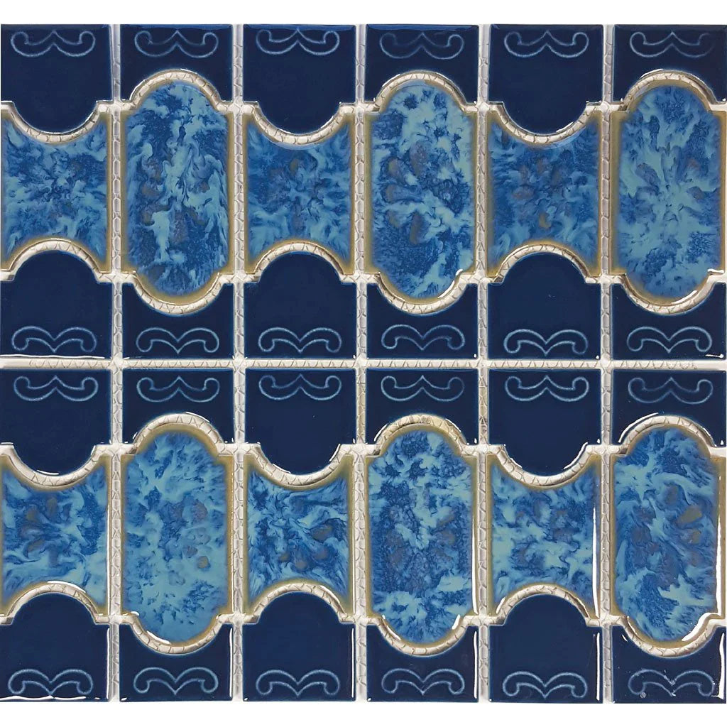 Aquatica Caribbean Blue Porcelain Mosaic Tile 12"x12.5" - Botanical Collection