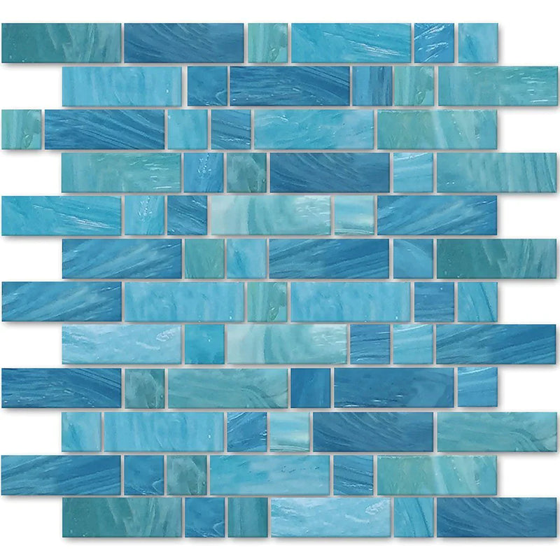 Aquatica Caspian 1"x1" & 1"x3" Glass Mosaic Tile 11.75"x12" - Dash Collection