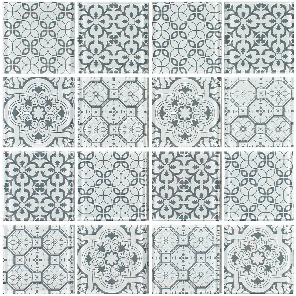 Aquatica Cinza Gray 3"x3" Glass Mosaic Tile 12"x12" - Patchwork Collection