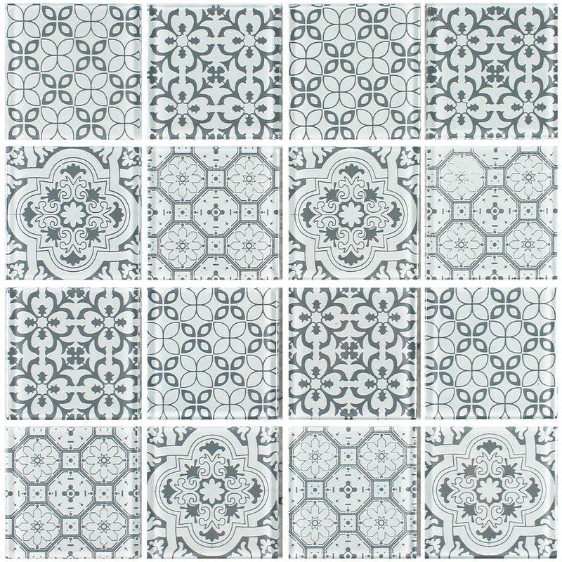 Aquatica Cinza Gray 3"x3" Glass Mosaic Tile 12"x12" - Patchwork Collection