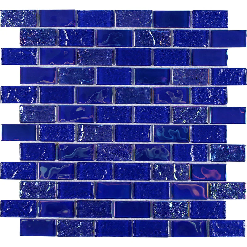 Aquatica Cobalt 1"x2" Glass Mosaic Tile 12"x12" - Mercury Collection