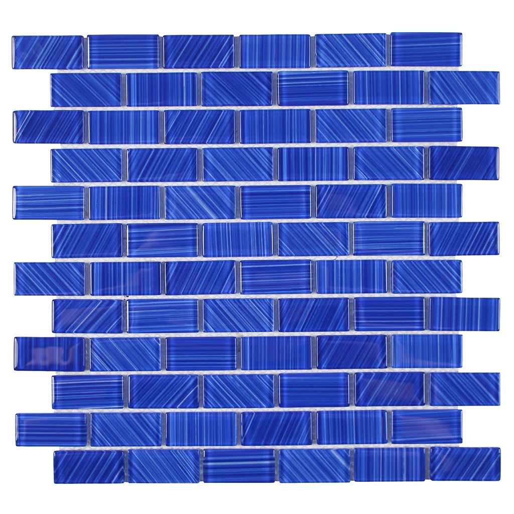 Aquatica Cobalt 1"x2" Glass Mosaic Tile 12"x12" - Striped Collection