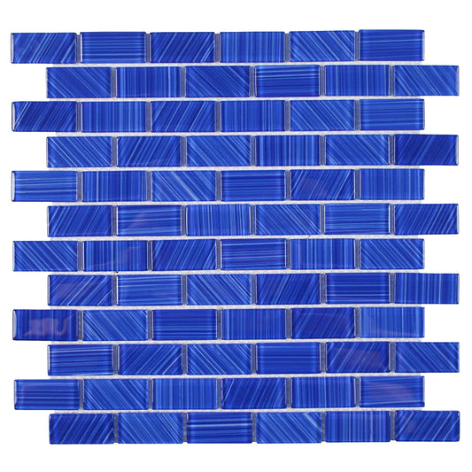 Aquatica Cobalt 1"x2" Glass Mosaic Tile 12"x12" - Striped Collection