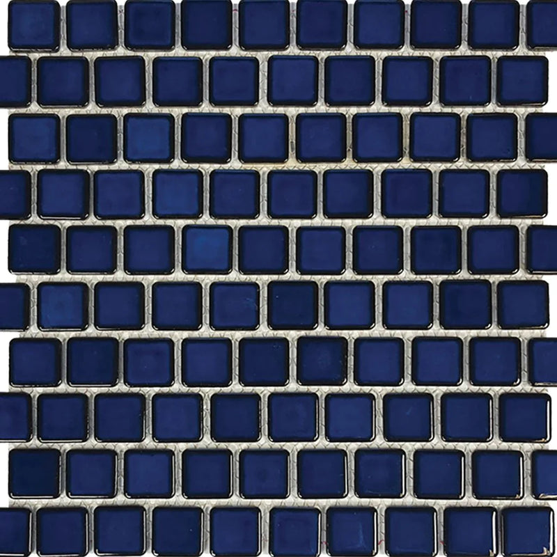 Aquatica Cobalt Blue 1"x1" Porcelain Mosaic Pool Tile 12"x12" - Harmony Collection