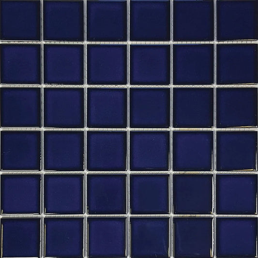 Aquatica Cobalt Blue 2"x2" Porcelain Mosaic Pool Tile 12.5"x12.5" - Harmony Collection