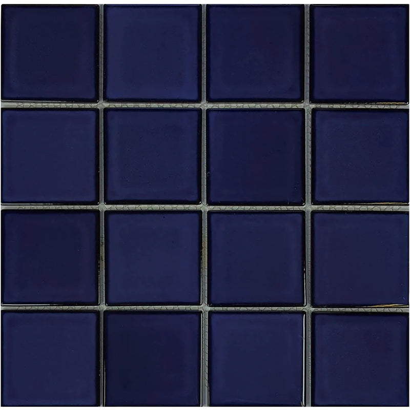 Aquatica Cobalt Blue 3"x3" Porcelain Mosaic Pool Tile 12"x12" - Harmony Collection