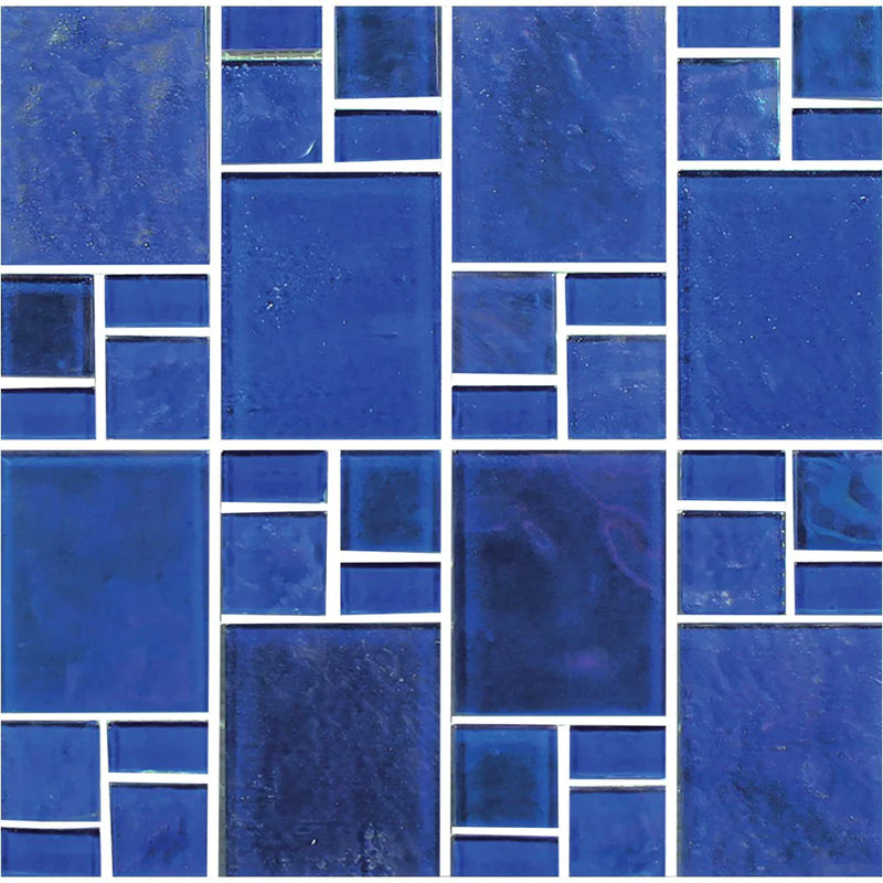 Aquatica Cobalt Random Glass Mosaic Tile 11.75"x11.75" - Piazza Collection