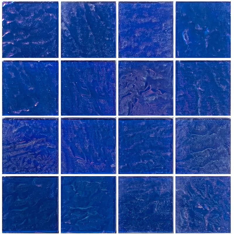 Aquatica Cobalt Textured 3"x3" Glass Mosaic Tile 12"x12" - Piazza Collection