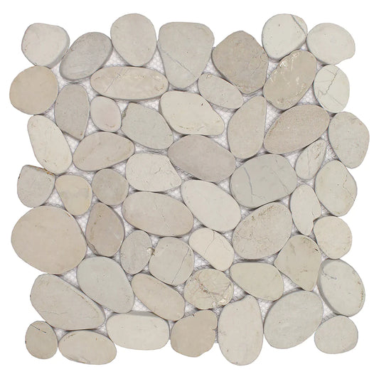 Aquatica Cream Sliced Pebble Mosaic 11"x11" - Ocean Stones Sliced Collection