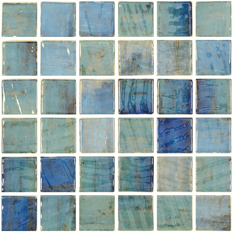 Aquatica Forest Blue 2"x2" Glass Mosaic Tile 12.25"x12.25" - Vanguard Collection