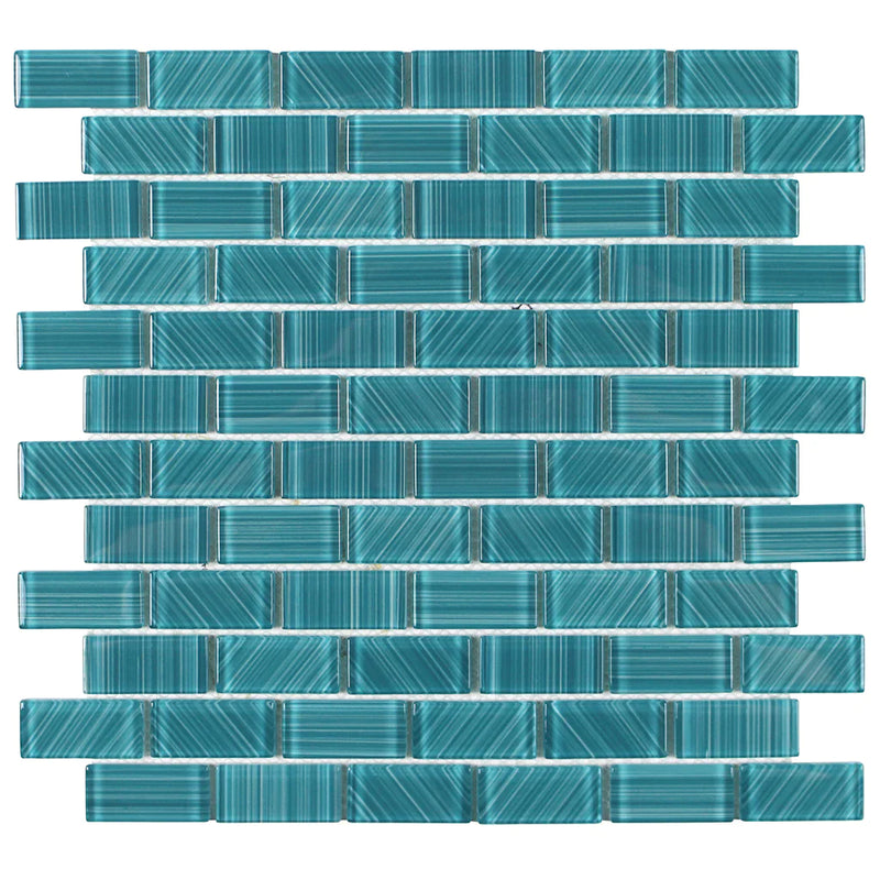 Aquatica Green 1"x2" Glass Mosaic Tile 12"x12" - Striped Collection