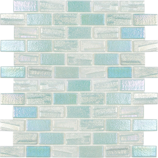 Aquatica Green 1"x2" Glass Mosaic Tile 12"x12" - Illusions Collection