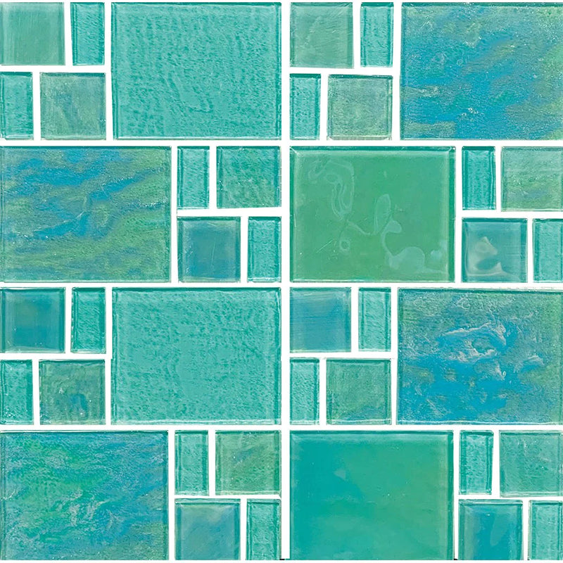 Aquatica Green Random Glass Mosaic Tile 11.75"x11.75" - Piazza Collection