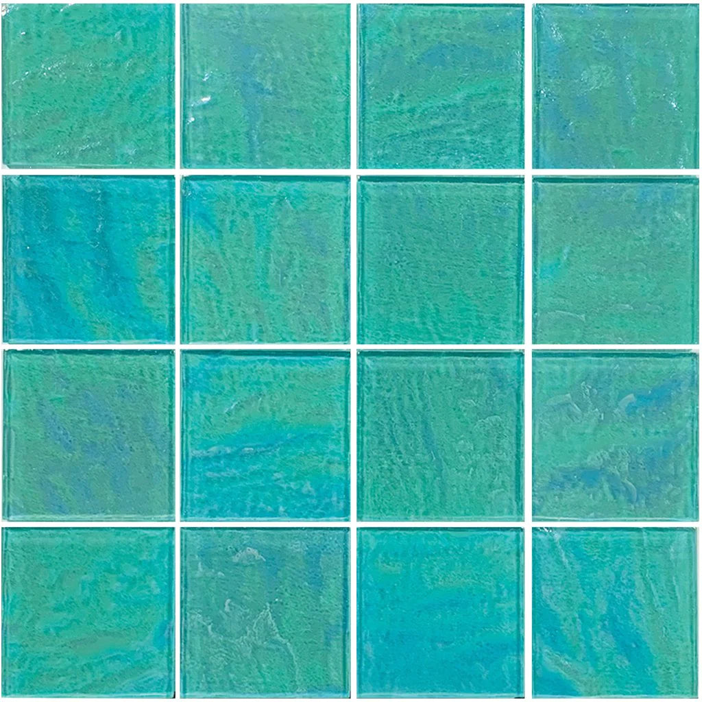 Aquatica Green Textured 3"x3" Glass Mosaic Tile 12"x12" - Piazza Collection