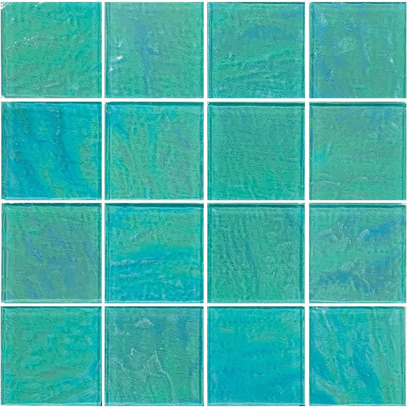 Aquatica Green Textured 3"x3" Glass Mosaic Tile 12"x12" - Piazza Collection