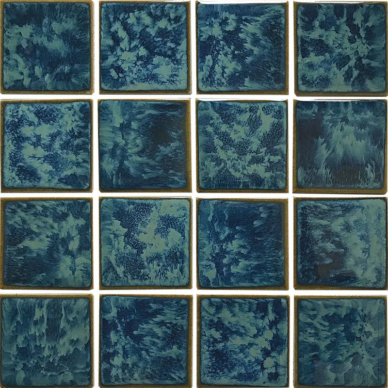 Aquatica Gulf Blue 3"x3" Porcelain Mosaic Pool Tile 12"x12" - Reflection Collection