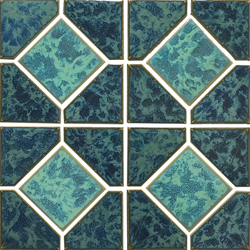 Aquatica Gulf Blue Akron Porcelain Mosaic Tile 12"x12" - Diamond Reflection Collection