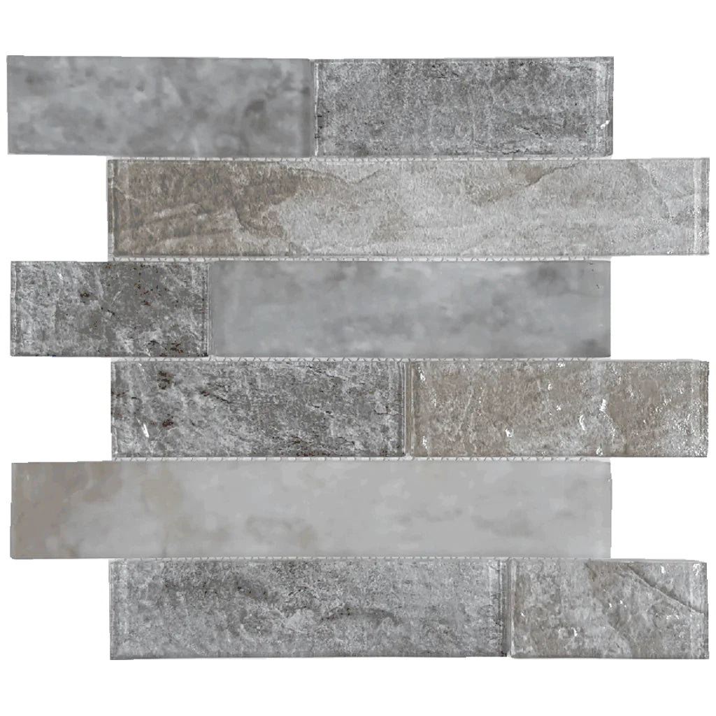 Aquatica Hazel/Natural 2"x6" Glossy & Matte Glass Mosaic Tile 11.75"x11.75" - Revere Collection