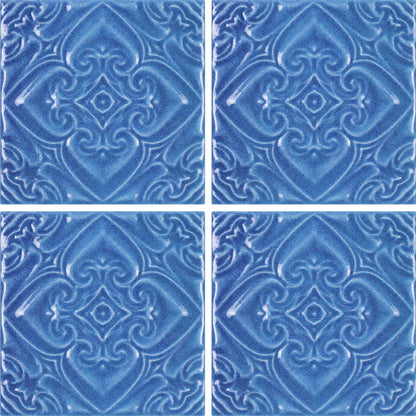 Aquatica Indiano Azzurro Deco Porcelain Pool Tile 6"x6" - Melange Collection