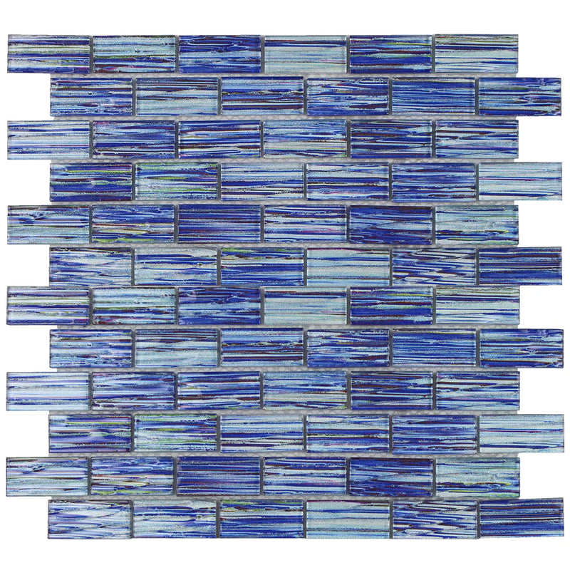Aquatica Indigo 1"x2" Glass Mosaic Tile 11.75"x11.75" - Rainbow Collection
