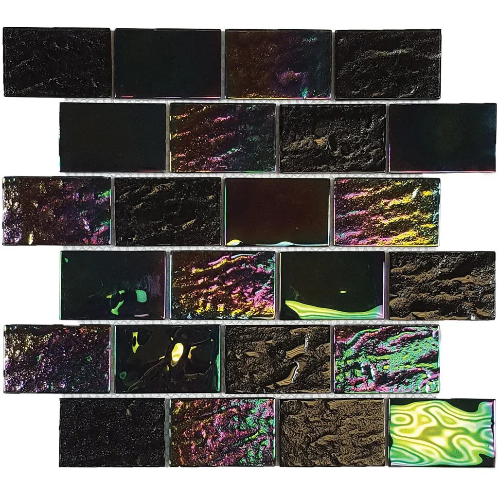 Aquatica Laguna Black 2"x3" Glass Mosaic Tile 11.50"x11.75" - Nautical Collection