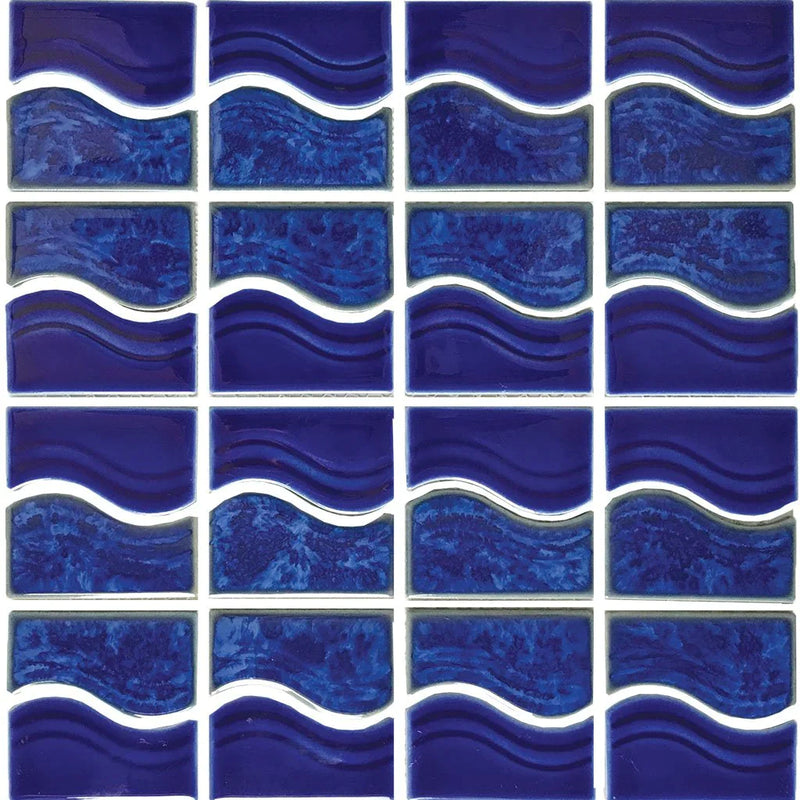 Aquatica Lake Blue 6"x6" Porcelain Mosaic Pool Tile 12"x12" - Waterside Collection