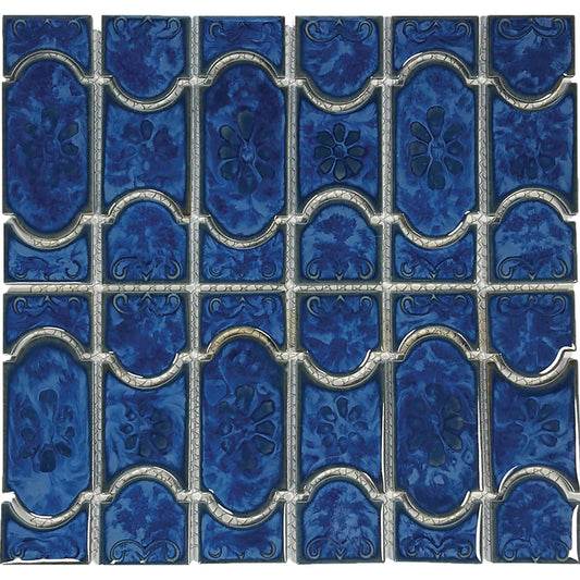 Aquatica Lake Blue Porcelain Mosaic Tile 12"x12.5" - Botanical Collection