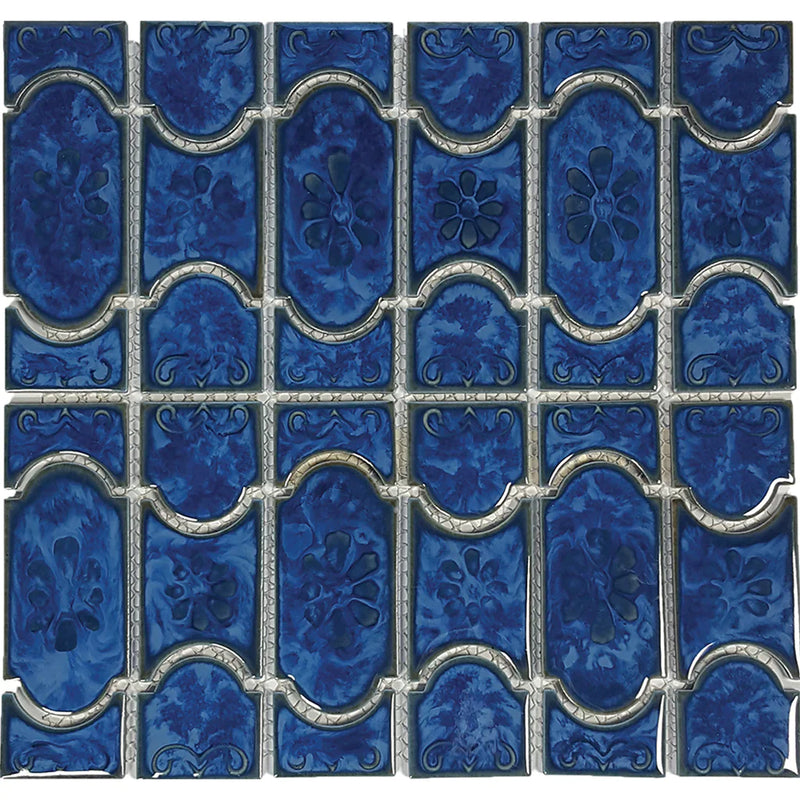 Aquatica Lake Blue Porcelain Mosaic Tile 12"x12.5" - Botanical Collection