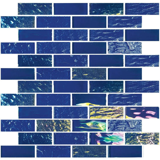 Aquatica Naval Blue 1"x3" Glass Mosaic Tile 11.50"x11.75" - Nautical Collection