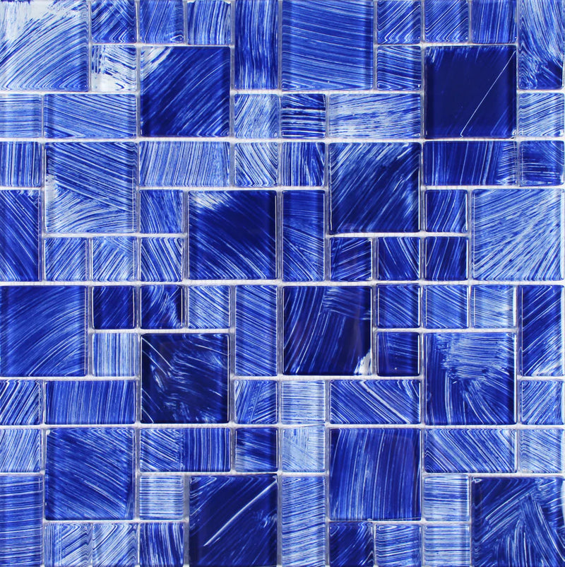 Aquatica Navy Blue Random Glass Mosaic Tile 11.75"x11.75" - Watercolors Collection