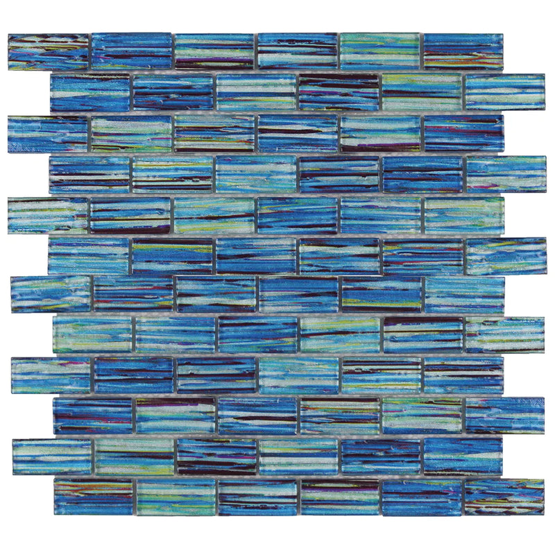 Aquatica Ocean 1"x2" Glass Mosaic Tile 11.75"x11.75" - Rainbow Collection