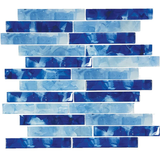 Aquatica Pool Blend 1"x6" Glass Mosaic Tile 11.75"x12" - Flower Glass Collection