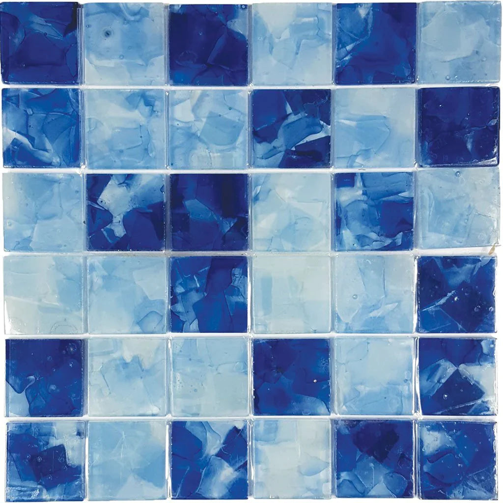 Aquatica Pool Blend 2"x2" Glass Mosaic Tile 11.75"x11.75" - Flower Glass Collection