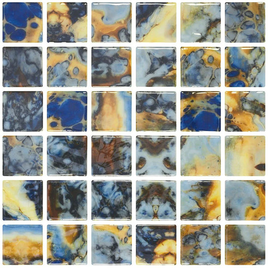 Aquatica Print 2"x2" Glass Mosaic Tile 12.25"x12.25" - Vanguard Collection